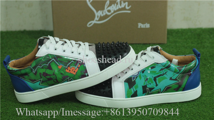 Christian Louboutin Louis Spikes Flat Low-Top Sneakers Print Rivets