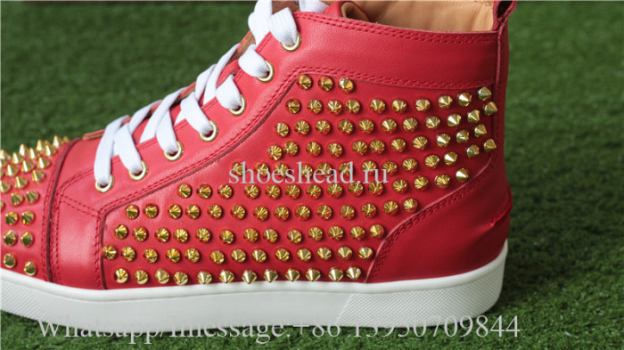 Christian Louboutin Flat Spike High Top Sneaker Red Golden Studs