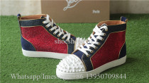 Christian Louboutin Flat Spike High Top Sneaker Studs Red Blue White