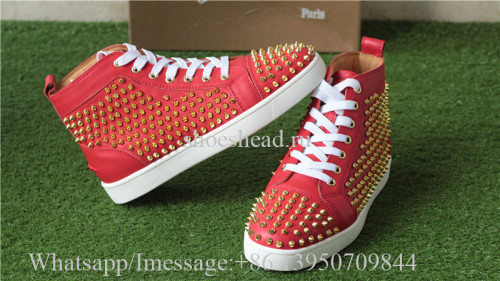 Christian Louboutin Flat Spike High Top Sneaker Red Golden Studs