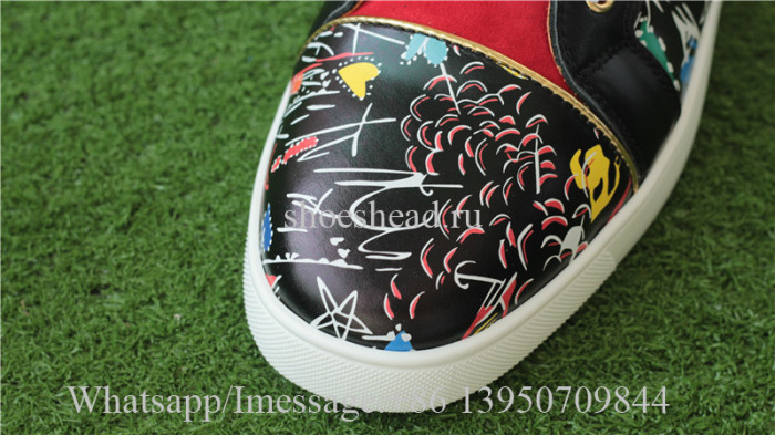 Christian Louboutin Flat Spike High Top Sneaker Black Graffiti Print
