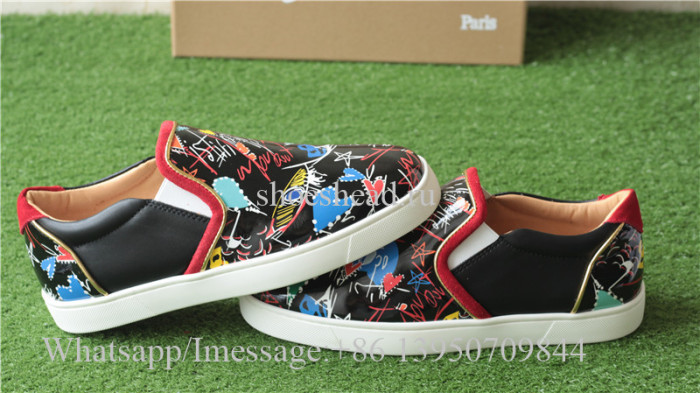Christian Louboutin Flat Spike Low Top Black Graffiti Print