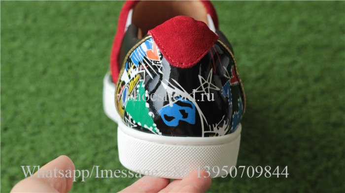 Christian Louboutin Flat Spike Low Top Black Graffiti Print