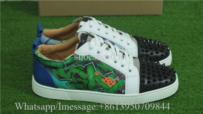 Christian Louboutin Louis Spikes Flat Low-Top Sneakers Print Rivets