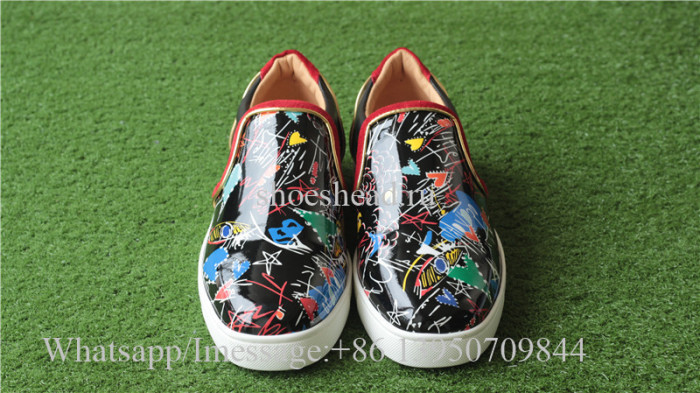 Christian Louboutin Flat Spike Low Top Black Graffiti Print