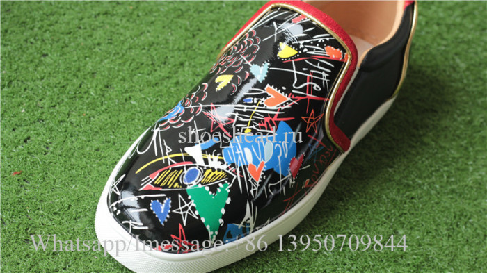 Christian Louboutin Flat Spike Low Top Black Graffiti Print