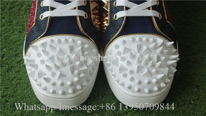 Christian Louboutin Flat Spike High Top Sneaker Studs Red Blue White