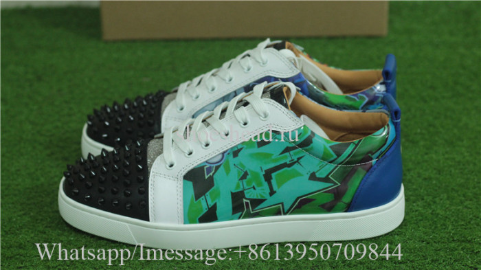 Christian Louboutin Louis Spikes Flat Low-Top Sneakers Print Rivets