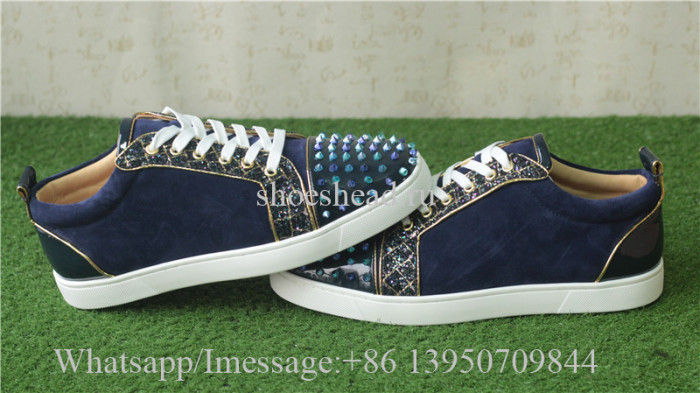 Christian Louboutin Spike Flat Low Top Sneaker Glitt Blue
