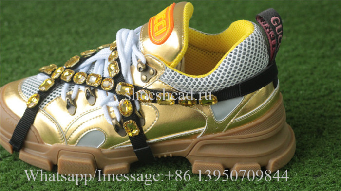 Gucci Flashtrek Sneaker With Removable Crystals Golden