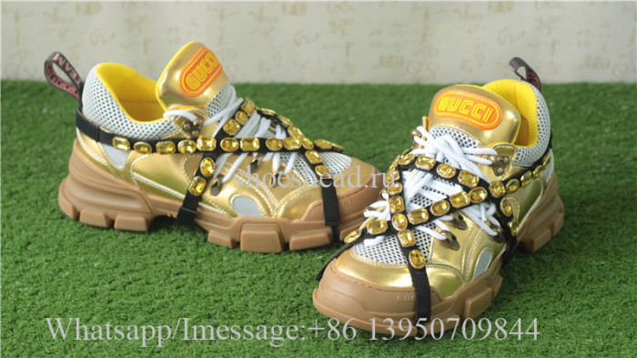 Gucci Flashtrek Sneaker With Removable Crystals Golden