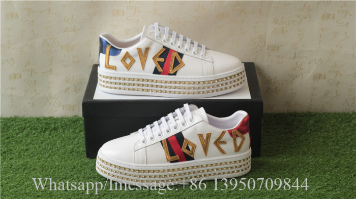 Gucci  Ace Embellished Leather Platform Sneaker