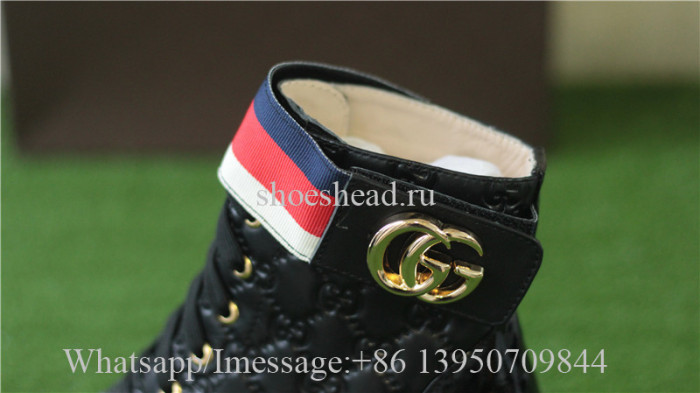 Gucci Leather Ankle Combat GG Pattern Boot