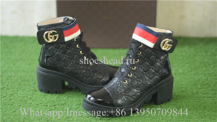 Gucci Leather Ankle Combat GG Pattern Boot