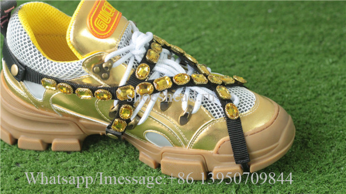 Gucci Flashtrek Sneaker With Removable Crystals Golden