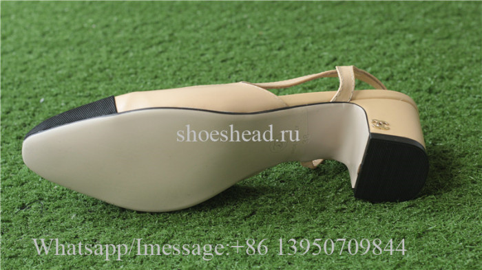 Chanel Beige Lambskin Leather Black Heel