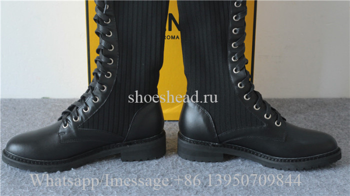 Fendi Women's Leather & Knit Combat Knee Boots Black