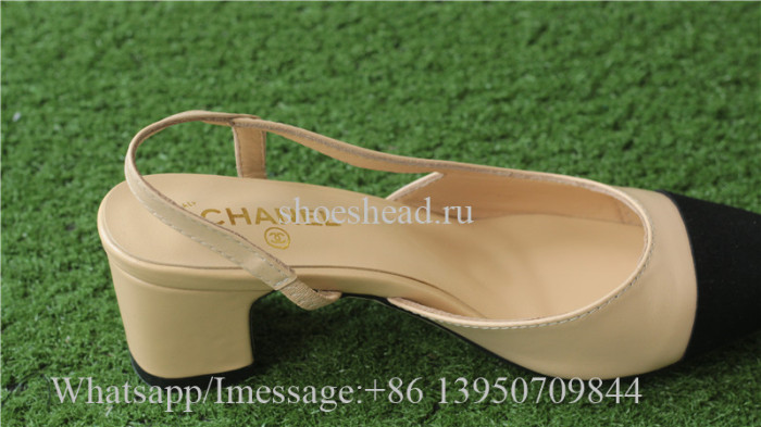 Chanel Beige Lambskin Leather Black Heel