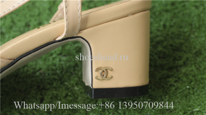 Chanel Beige Lambskin Leather Black Heel