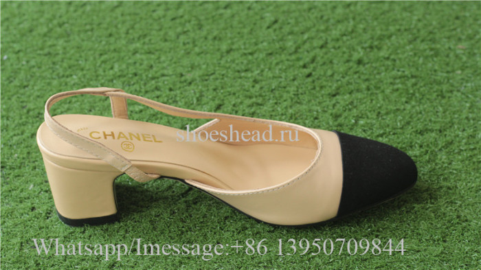 Chanel Beige Lambskin Leather Black Heel