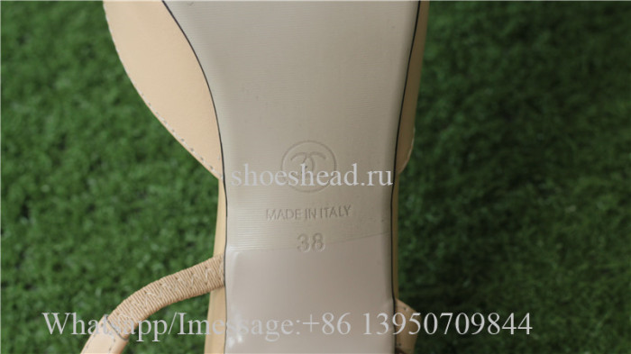 Chanel Beige Lambskin Leather Black Heel