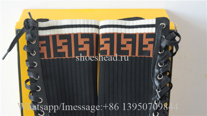 Fendi Women's Leather & Knit Combat Knee Boots Black