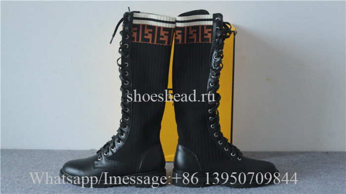 Fendi Women's Leather & Knit Combat Knee Boots Black