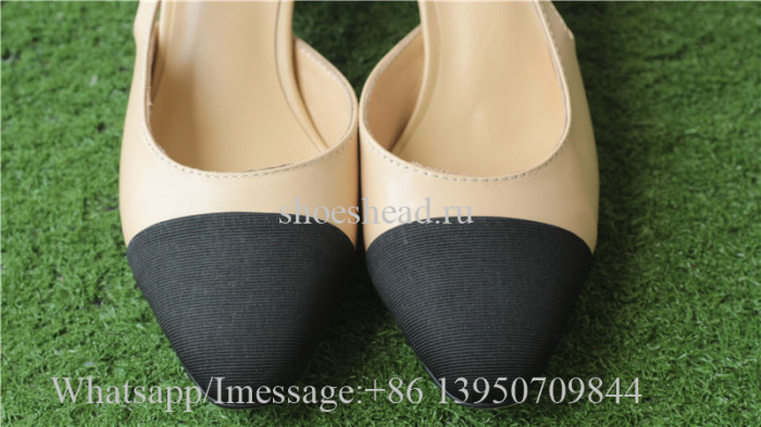 Chanel Beige Lambskin Leather Black Heel