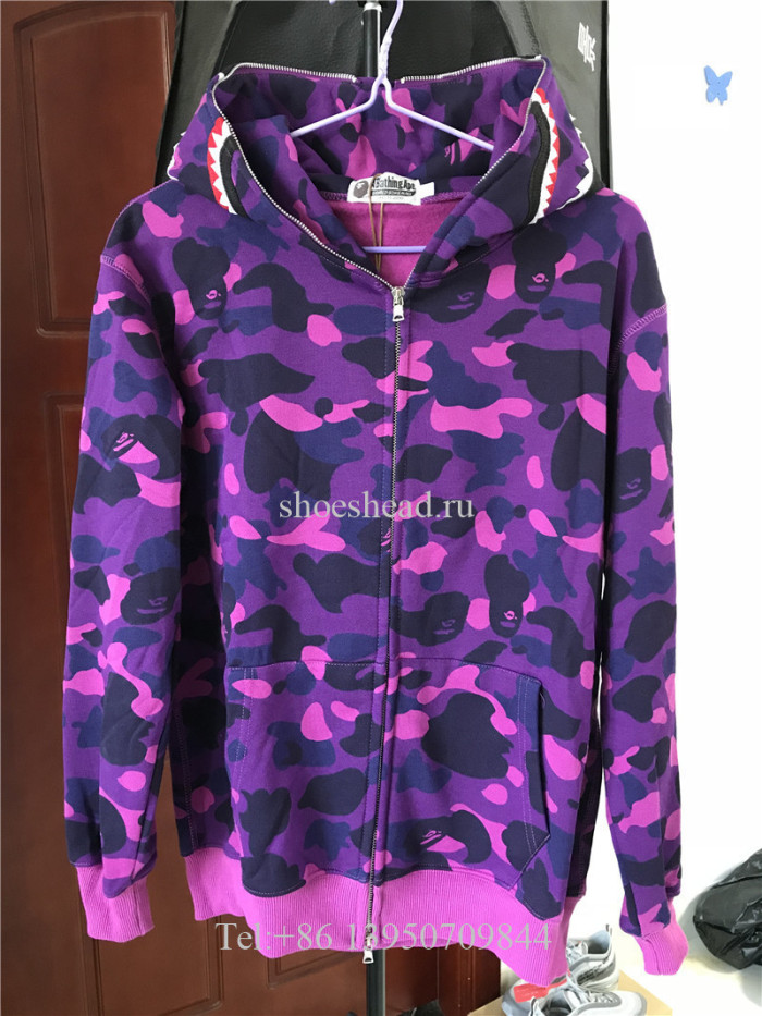 A Bathing Ape Bape Purple Camo Shark Hoodie