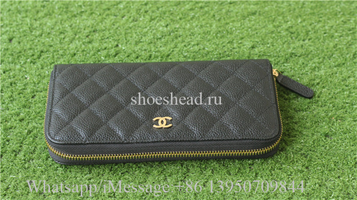 Chanel Black Caviar Leather Zippy Wallet