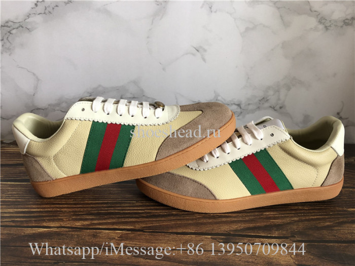 Gucci G74 Leather Sneaker With Web In Butter Leather