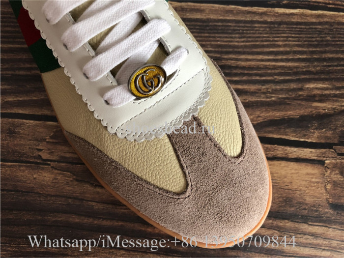 Gucci G74 Leather Sneaker With Web In Butter Leather