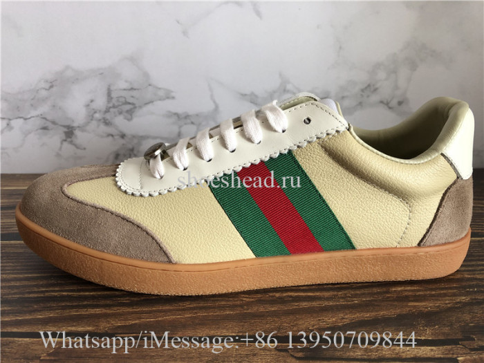 Gucci G74 Leather Sneaker With Web In Butter Leather