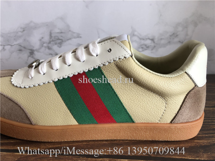 Gucci G74 Leather Sneaker With Web In Butter Leather