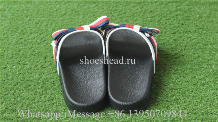 Gucci White Satin Slide With Web Bow