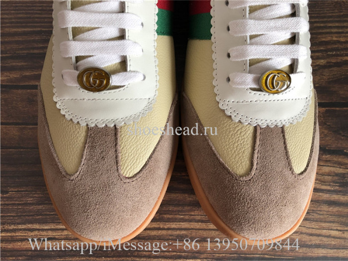 Gucci G74 Leather Sneaker With Web In Butter Leather