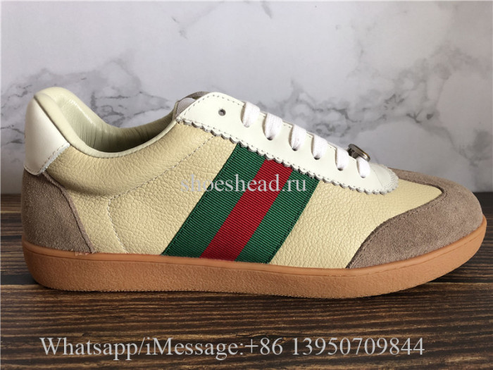 Gucci G74 Leather Sneaker With Web In Butter Leather
