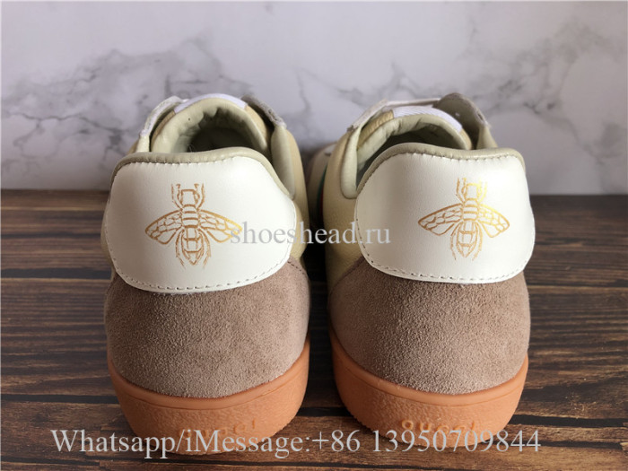 Gucci G74 Leather Sneaker With Web In Butter Leather