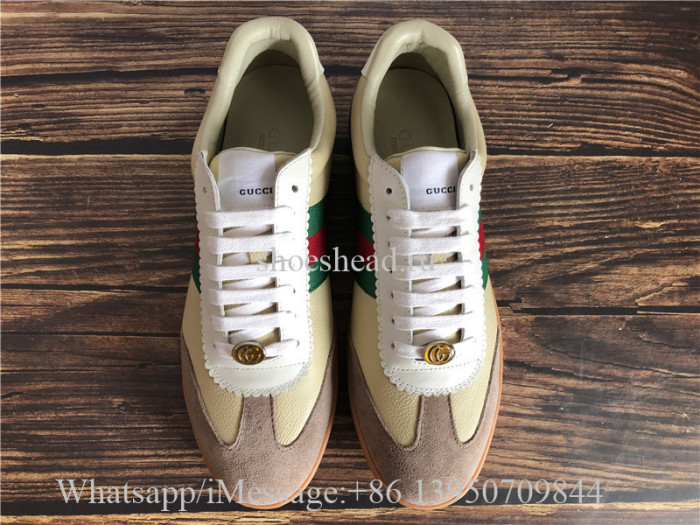 Gucci G74 Leather Sneaker With Web In Butter Leather