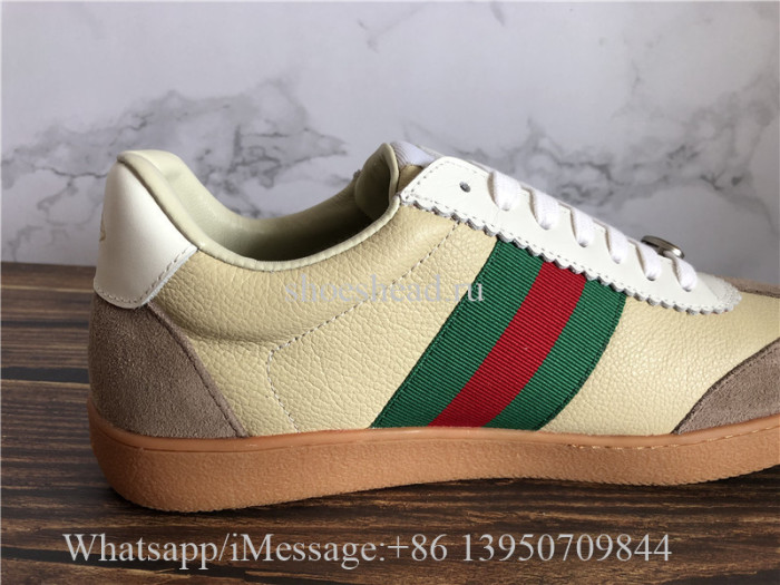 Gucci G74 Leather Sneaker With Web In Butter Leather