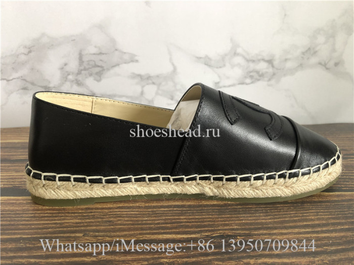 Chanel Black Espadrilles Lambskin Flats Shoes