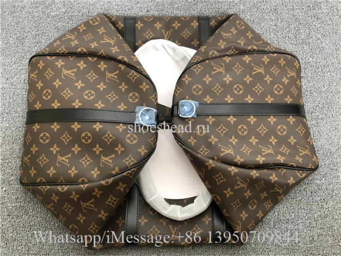 LV Louis Vuitton Brown Leather Monogram Duffle Luggage Travel Bag
