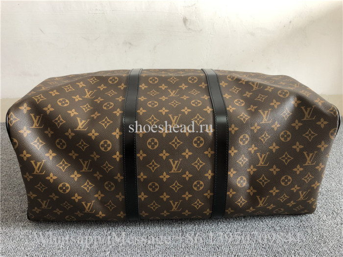 LV Louis Vuitton Brown Leather Monogram Duffle Luggage Travel Bag