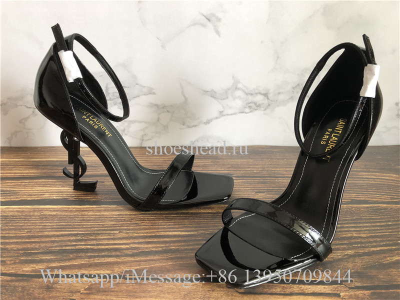 YSL Saint Laurent Patent Opyum 110 Sandals Black Heels