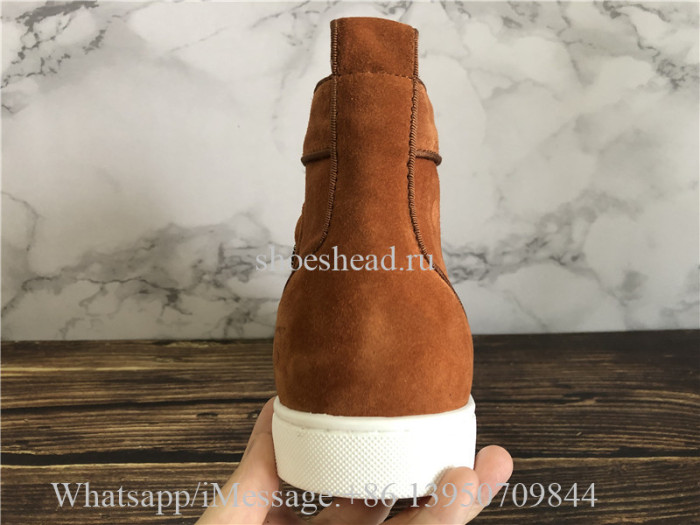 Christian Louboutin Spike Flat High Top Sneaker Tan Suede