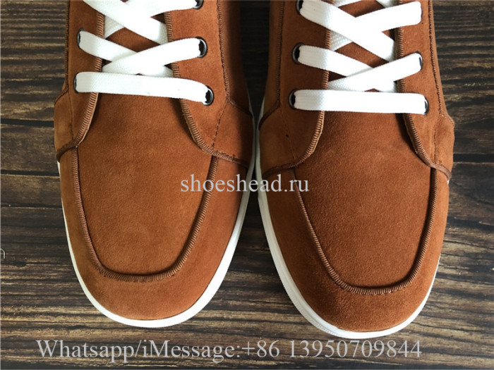 Christian Louboutin Spike Flat High Top Sneaker Tan Suede