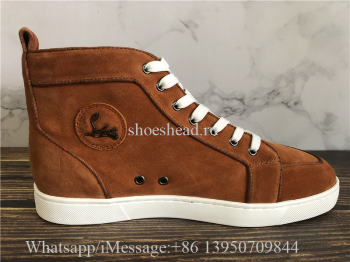 Christian Louboutin Spike Flat High Top Sneaker Tan Suede