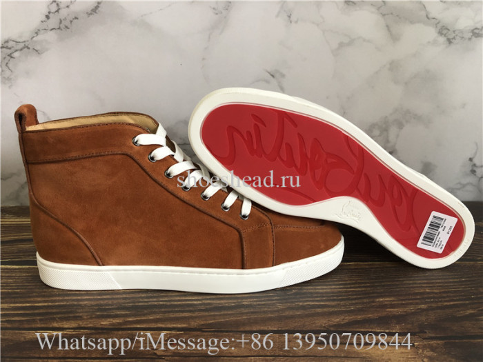 Christian Louboutin Spike Flat High Top Sneaker Tan Suede