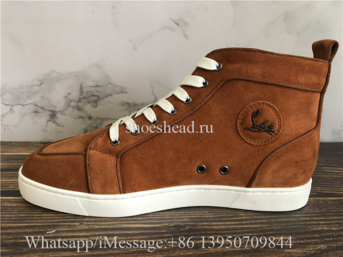 Christian Louboutin Spike Flat High Top Sneaker Tan Suede