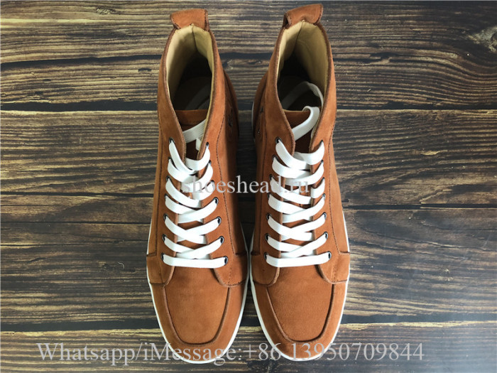 Christian Louboutin Spike Flat High Top Sneaker Tan Suede